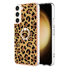 Custodia Silicone Gel Morbida Fantasia Modello Cover con Anello Supporto YB2 per Samsung Galaxy S22 5G Marrone