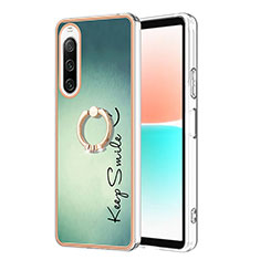 Custodia Silicone Gel Morbida Fantasia Modello Cover con Anello Supporto YB2 per Sony Xperia 10 IV Verde