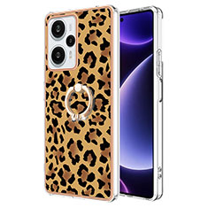 Custodia Silicone Gel Morbida Fantasia Modello Cover con Anello Supporto YB2 per Xiaomi Poco F5 5G Marrone