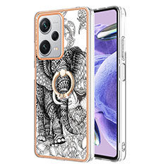 Custodia Silicone Gel Morbida Fantasia Modello Cover con Anello Supporto YB2 per Xiaomi Redmi Note 12 Explorer Grigio