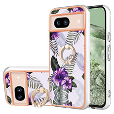 Custodia Silicone Gel Morbida Fantasia Modello Cover con Anello Supporto YB3 per Google Pixel 8a 5G Viola