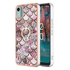 Custodia Silicone Gel Morbida Fantasia Modello Cover con Anello Supporto YB3 per Nokia C12 Plus Marrone