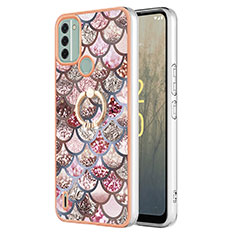 Custodia Silicone Gel Morbida Fantasia Modello Cover con Anello Supporto YB3 per Nokia C31 Marrone