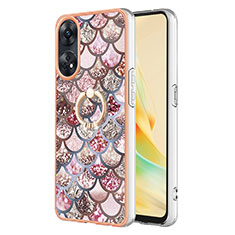 Custodia Silicone Gel Morbida Fantasia Modello Cover con Anello Supporto YB3 per Oppo Reno8 T 4G Marrone