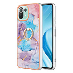 Custodia Silicone Gel Morbida Fantasia Modello Cover con Anello Supporto YB3 per Xiaomi Mi 11 Lite 4G Blu