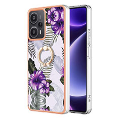 Custodia Silicone Gel Morbida Fantasia Modello Cover con Anello Supporto YB3 per Xiaomi Poco F5 5G Viola