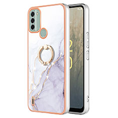 Custodia Silicone Gel Morbida Fantasia Modello Cover con Anello Supporto YB5 per Nokia C31 Bianco