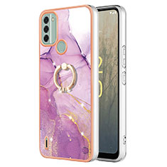 Custodia Silicone Gel Morbida Fantasia Modello Cover con Anello Supporto YB5 per Nokia C31 Lavanda