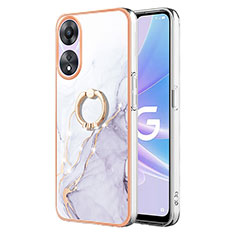 Custodia Silicone Gel Morbida Fantasia Modello Cover con Anello Supporto YB5 per Oppo A78 5G Bianco