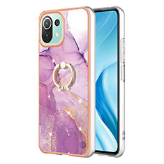 Custodia Silicone Gel Morbida Fantasia Modello Cover con Anello Supporto YB5 per Xiaomi Mi 11 Lite 4G Lavanda