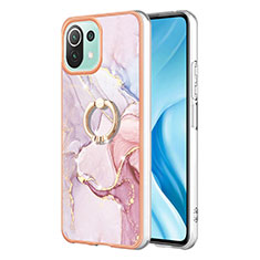 Custodia Silicone Gel Morbida Fantasia Modello Cover con Anello Supporto YB5 per Xiaomi Mi 11 Lite 4G Rosa