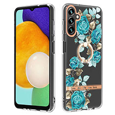 Custodia Silicone Gel Morbida Fantasia Modello Cover con Anello Supporto YB6 per Samsung Galaxy A34 5G Ciano