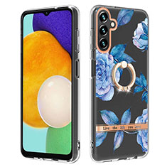 Custodia Silicone Gel Morbida Fantasia Modello Cover con Anello Supporto YB6 per Samsung Galaxy A54 5G Blu