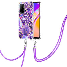 Custodia Silicone Gel Morbida Fantasia Modello Cover con Cinghia Cordino Mano Y01B per Oppo A95 5G Viola