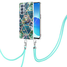 Custodia Silicone Gel Morbida Fantasia Modello Cover con Cinghia Cordino Mano Y01B per Oppo Reno6 Pro+ Plus 5G Verde Notte