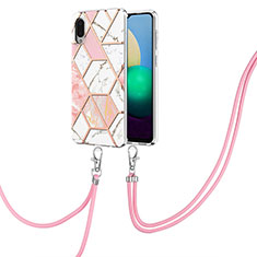 Custodia Silicone Gel Morbida Fantasia Modello Cover con Cinghia Cordino Mano Y01B per Samsung Galaxy A02 Rosa