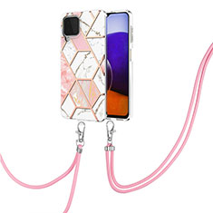 Custodia Silicone Gel Morbida Fantasia Modello Cover con Cinghia Cordino Mano Y01B per Samsung Galaxy A22 4G Rosa