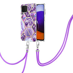 Custodia Silicone Gel Morbida Fantasia Modello Cover con Cinghia Cordino Mano Y01B per Samsung Galaxy A22 4G Viola