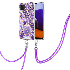 Custodia Silicone Gel Morbida Fantasia Modello Cover con Cinghia Cordino Mano Y01B per Samsung Galaxy A22 5G Viola