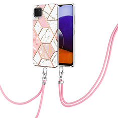 Custodia Silicone Gel Morbida Fantasia Modello Cover con Cinghia Cordino Mano Y01B per Samsung Galaxy A22s 5G Rosa