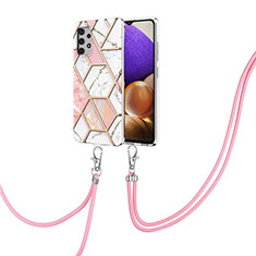 Custodia Silicone Gel Morbida Fantasia Modello Cover con Cinghia Cordino Mano Y01B per Samsung Galaxy A32 4G Rosa