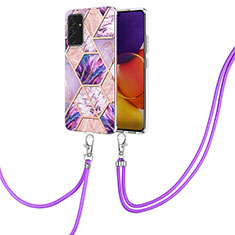 Custodia Silicone Gel Morbida Fantasia Modello Cover con Cinghia Cordino Mano Y01B per Samsung Galaxy F34 5G Lavanda