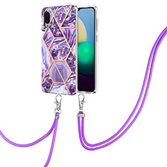 Custodia Silicone Gel Morbida Fantasia Modello Cover con Cinghia Cordino Mano Y01B per Samsung Galaxy M02 Viola