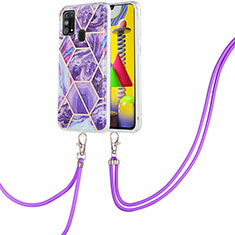 Custodia Silicone Gel Morbida Fantasia Modello Cover con Cinghia Cordino Mano Y01B per Samsung Galaxy M31 Viola