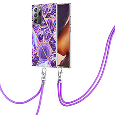 Custodia Silicone Gel Morbida Fantasia Modello Cover con Cinghia Cordino Mano Y01B per Samsung Galaxy Note 20 Ultra 5G Viola