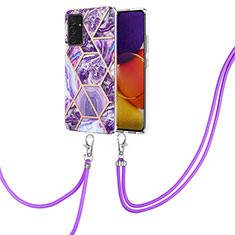 Custodia Silicone Gel Morbida Fantasia Modello Cover con Cinghia Cordino Mano Y01B per Samsung Galaxy S23 FE 5G Viola