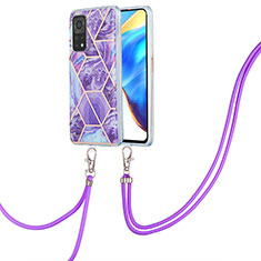 Custodia Silicone Gel Morbida Fantasia Modello Cover con Cinghia Cordino Mano Y01B per Xiaomi Mi 10T Pro 5G Viola