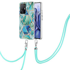 Custodia Silicone Gel Morbida Fantasia Modello Cover con Cinghia Cordino Mano Y01B per Xiaomi Mi 11T 5G Verde
