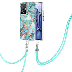 Custodia Silicone Gel Morbida Fantasia Modello Cover con Cinghia Cordino Mano Y01B per Xiaomi Mi 11T 5G Verde Pastello