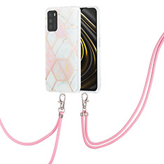 Custodia Silicone Gel Morbida Fantasia Modello Cover con Cinghia Cordino Mano Y01B per Xiaomi Poco M3 Rosa