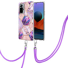 Custodia Silicone Gel Morbida Fantasia Modello Cover con Cinghia Cordino Mano Y01B per Xiaomi Redmi Note 10 Pro Max Lavanda