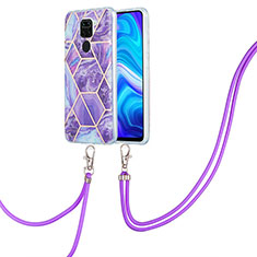 Custodia Silicone Gel Morbida Fantasia Modello Cover con Cinghia Cordino Mano Y01B per Xiaomi Redmi Note 9 Viola