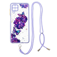 Custodia Silicone Gel Morbida Fantasia Modello Cover con Cinghia Cordino Mano Y01X per Samsung Galaxy A22 4G Viola