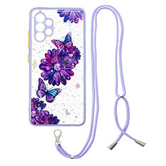 Custodia Silicone Gel Morbida Fantasia Modello Cover con Cinghia Cordino Mano Y01X per Samsung Galaxy A32 4G Viola