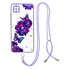 Custodia Silicone Gel Morbida Fantasia Modello Cover con Cinghia Cordino Mano Y01X per Xiaomi Redmi 9 Activ Viola