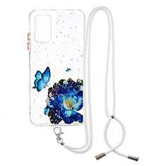 Custodia Silicone Gel Morbida Fantasia Modello Cover con Cinghia Cordino Mano Y01X per Xiaomi Redmi 9 Power Blu