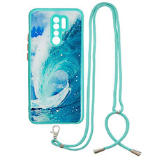 Custodia Silicone Gel Morbida Fantasia Modello Cover con Cinghia Cordino Mano Y01X per Xiaomi Redmi 9 Verde