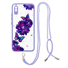 Custodia Silicone Gel Morbida Fantasia Modello Cover con Cinghia Cordino Mano Y01X per Xiaomi Redmi 9AT Viola