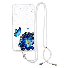 Custodia Silicone Gel Morbida Fantasia Modello Cover con Cinghia Cordino Mano Y01X per Xiaomi Redmi 9i Blu