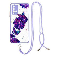 Custodia Silicone Gel Morbida Fantasia Modello Cover con Cinghia Cordino Mano Y01X per Xiaomi Redmi 9T 4G Viola