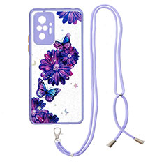 Custodia Silicone Gel Morbida Fantasia Modello Cover con Cinghia Cordino Mano Y01X per Xiaomi Redmi Note 10 Pro Max Viola