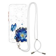 Custodia Silicone Gel Morbida Fantasia Modello Cover con Cinghia Cordino Mano Y01X per Xiaomi Redmi Note 8 (2021) Blu