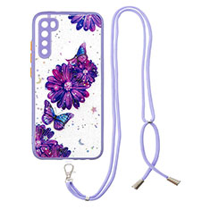 Custodia Silicone Gel Morbida Fantasia Modello Cover con Cinghia Cordino Mano Y01X per Xiaomi Redmi Note 8 (2021) Viola