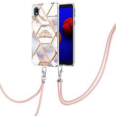 Custodia Silicone Gel Morbida Fantasia Modello Cover con Cinghia Cordino Mano Y02B per Samsung Galaxy A01 Core Grigio