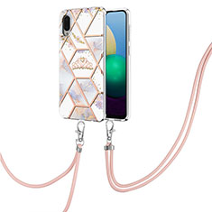 Custodia Silicone Gel Morbida Fantasia Modello Cover con Cinghia Cordino Mano Y02B per Samsung Galaxy M02 Grigio