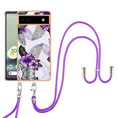 Custodia Silicone Gel Morbida Fantasia Modello Cover con Cinghia Cordino Mano Y03B per Google Pixel 6a 5G Viola